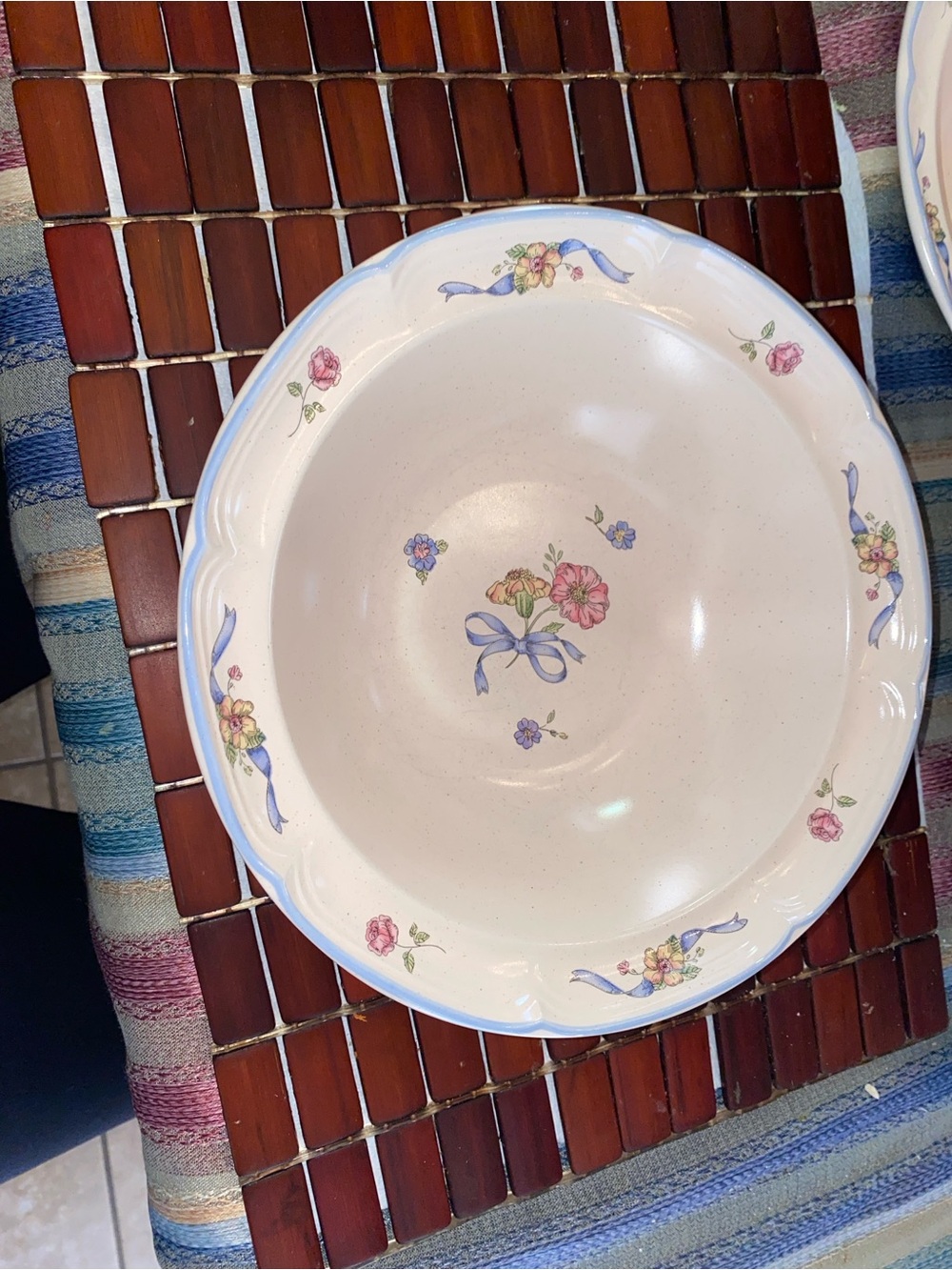 Vintage International Floral Ribbon Ceramic Serving Bowl